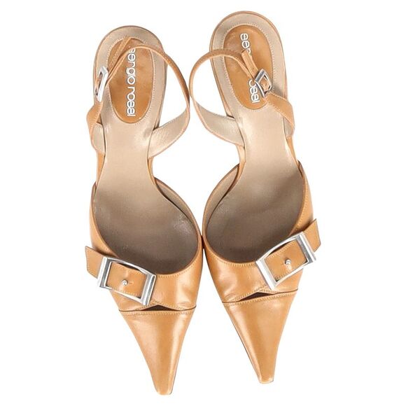 Sergio Rossi Buckle Slingback Pumps in Brown Leather - Picture 2 of 6